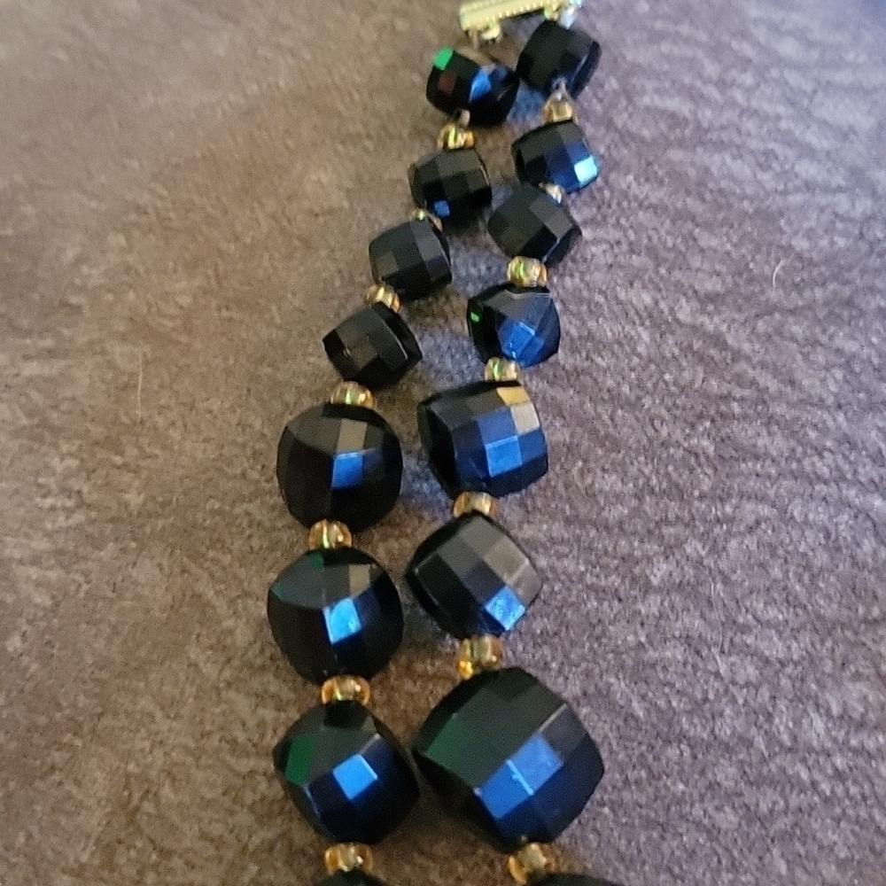 VTG 1950s Chunky Black Faceted Acrylic Layered Necklace - Picture 4 of 5